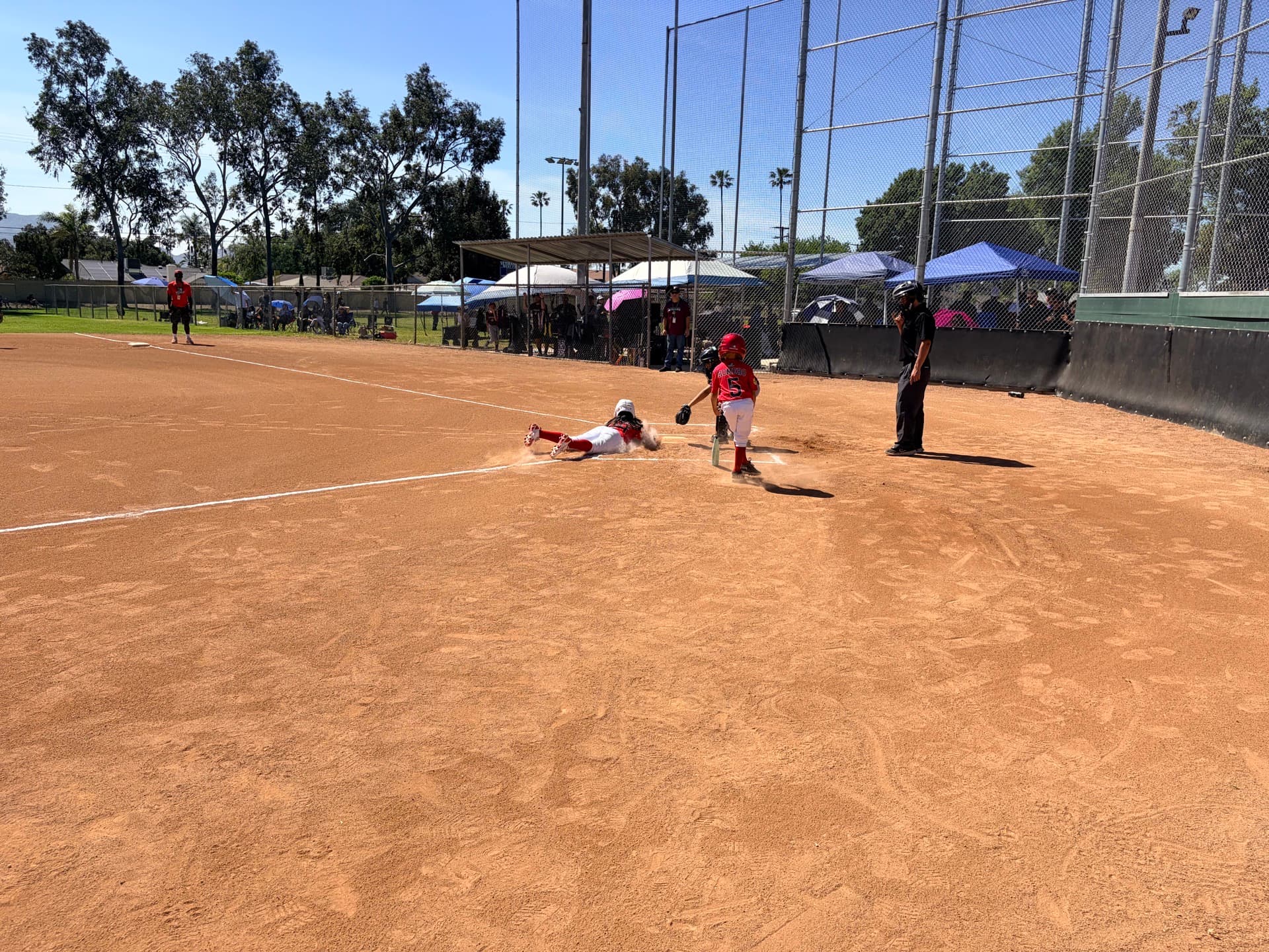MAD Dawgs player sliding home
