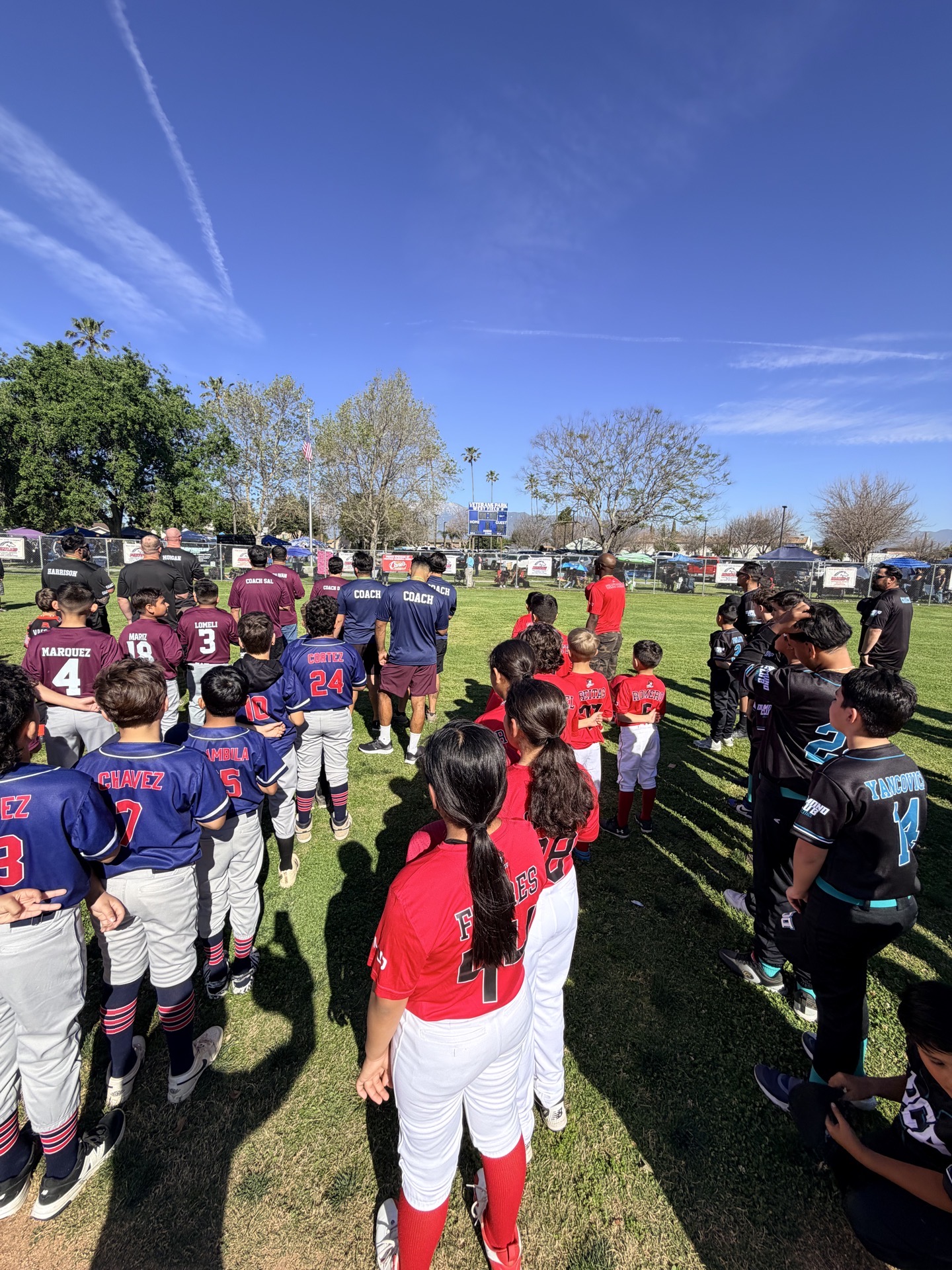 MAD Dawgs players at Veterans Park opening day ceremony